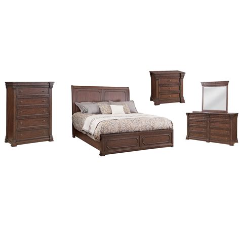 Mahogany Stain Finish Queen Sleigh Bed Set 4pcs Wchest Carriage Court
