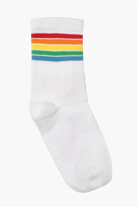 Rainbow Striped Ribbed Sports Socks Boohoo