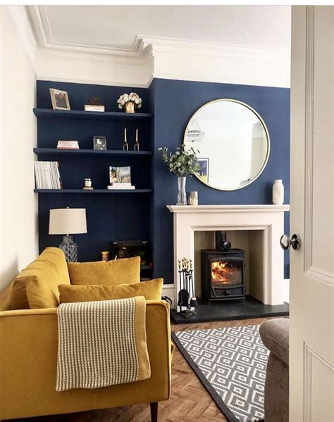 Living Room In Victorian Terrace House Navy Blue And Yellow With