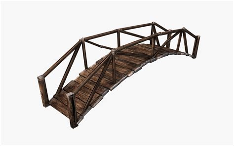 Curved Plank Wooden Bridge 3d Model