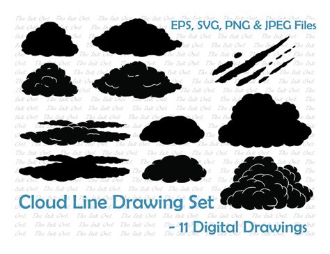 Hand Drawn Cloud Silhouette Set Digital Vector Image Etsy
