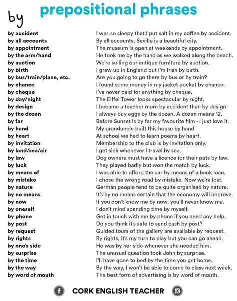 Because there are endless possibilities, there is no comprehensive prepositional phrase list, but here are several examples. 👉 100+ Prepositional Phrase Sentences List & Prepositions - MyEnglishTeacher.eu Blog