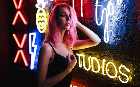 2560x1600 Neon Lights Pink Hair Girl 2560x1600 Resolution Hd 4k