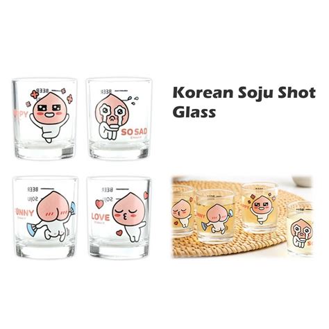 Kakao Apeach Korean Soju Shot Glass Set 4pcs Whiskey Tequila Liquor