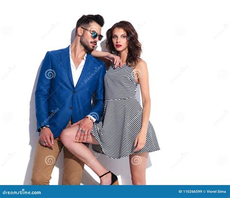 Woman Leans On Man While They Pose Together Stock Image Image Of
