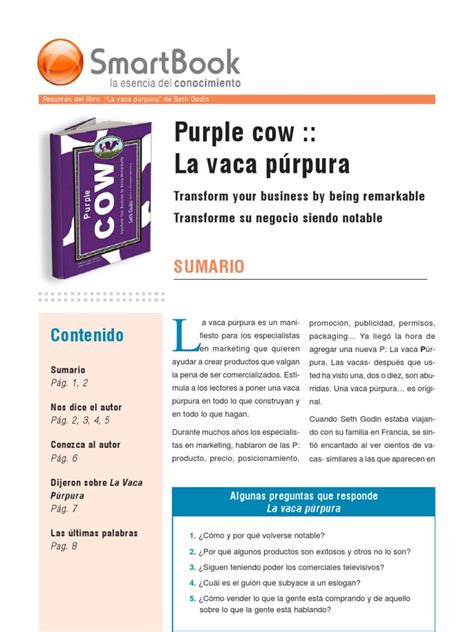 Resumen del libro la vaca púrpura de seth godin. La Vaca Purpura | Marketing | Business (General)
