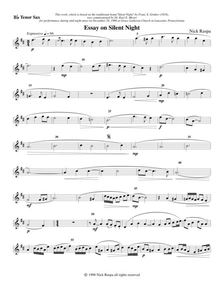 Essay On Silent Night Saxophone Quartet Tenor Sax Part Free Music Sheet