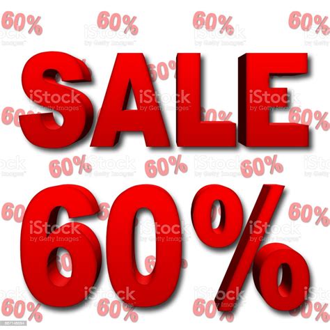 60 Percent Off Sale Red Text 3d Illustration White Background Stock