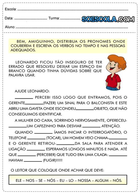 Atividades De Português Para O 4° Ano — SÓ Escola