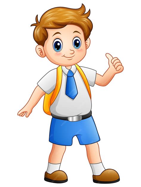 Premium Vector Cute Boy In A School Uniform Giving Thumbs Up