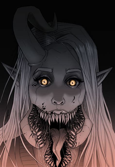 ArtStation Demon Girl Sketch Nyctoinc Illustrations Dark Fantasy Art Scary Drawings