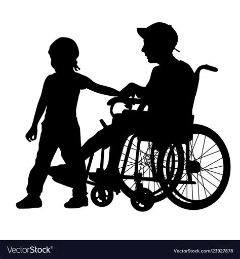 Silhouettes Disabled In A Wheel Chair On A White Vector Image