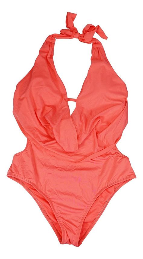 Solid Color Cutaway One Piece Bathing Suit Coral Reef