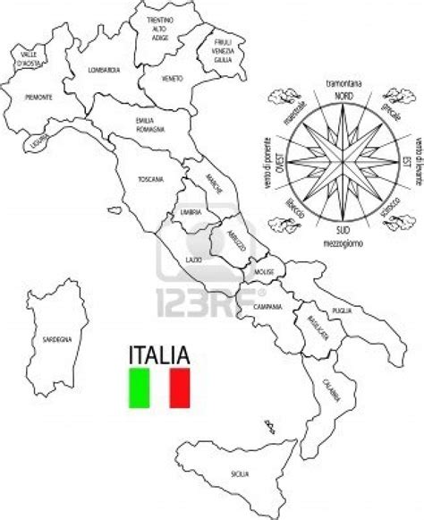 Mapa Y Bandera De Italia Para Dibujar Pintar Colorear Imprimir Recortar