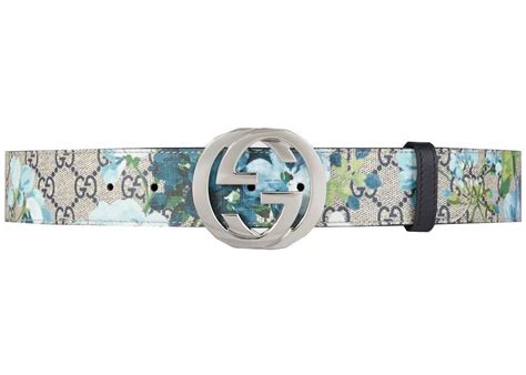 Gucci Blooms Belt Gg Supreme Monogram Beigeblue In Leather With Silver