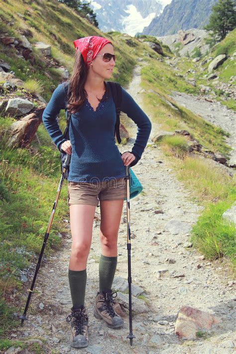 Outdoor Girl Posing In Mountain Trail Royalty Free Stock