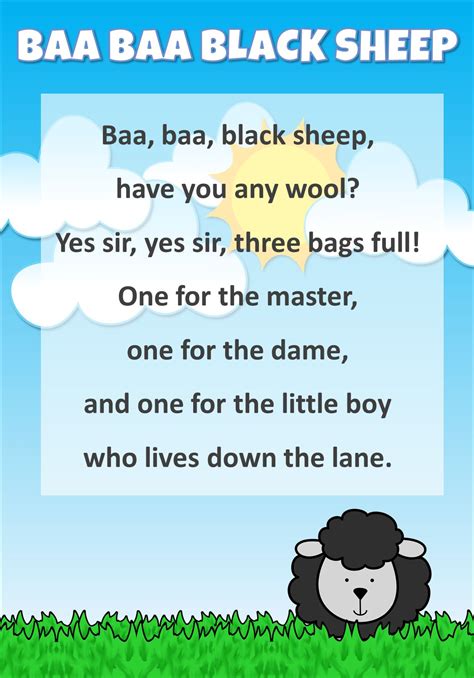 Baa Baa Black Sheep Nursery Rhymes Lyrics Rhymes For Kids Nursery