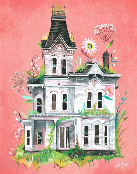 Victorian Home Art Print Farmhouse Wall Art Colorful Painting Katie