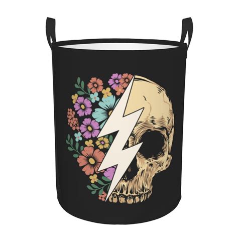 Douzhe Waterproof Collapsible Large Laundry Baskets Floral Rose Skull