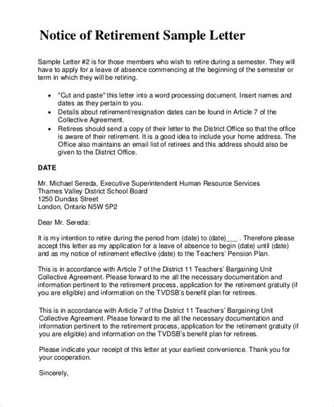 Free 24 Sample Retirement Letter Templates In Pdf Ms Word