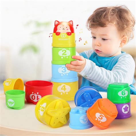 Montessori Baby Toys Infant Toddler Stack Cup Tower Figures Letters
