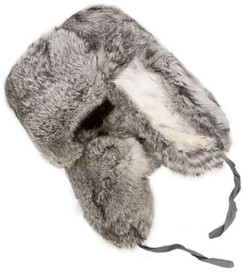 Rabbit Fur Russian Ushanka Winter Hat Gray Trapper Bomber Earflaps Ebay