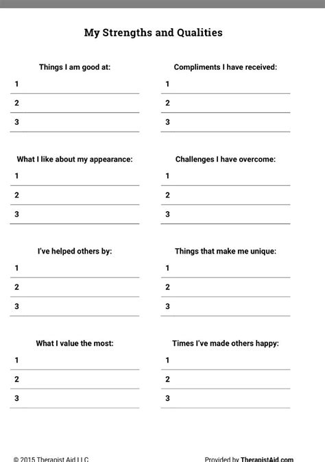 Improving Self Esteem Worksheets