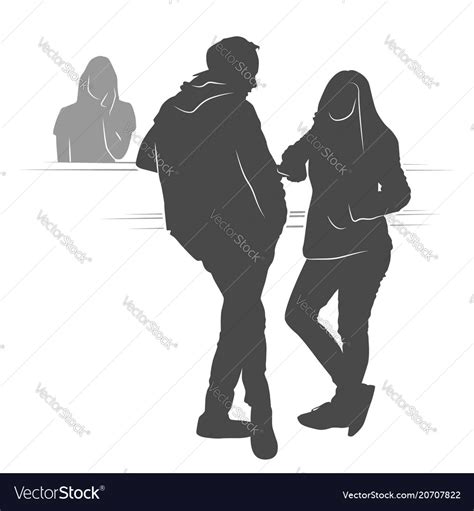 Young Couple Waiting Their Turn Silhouette Vector Image