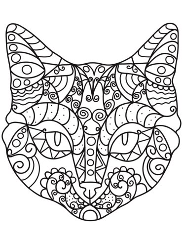 Supercoloring.com is a super fun for all ages: Zentangle Cat Head coloring page | Free Printable Coloring ...