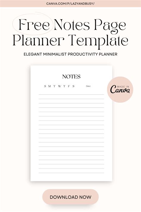 Free Canva Notes Page Planner Template Elegant Minimalist