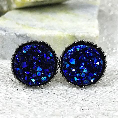 Excited To Share This Item From My Etsy Shop Midnight Blue Druzy Stud