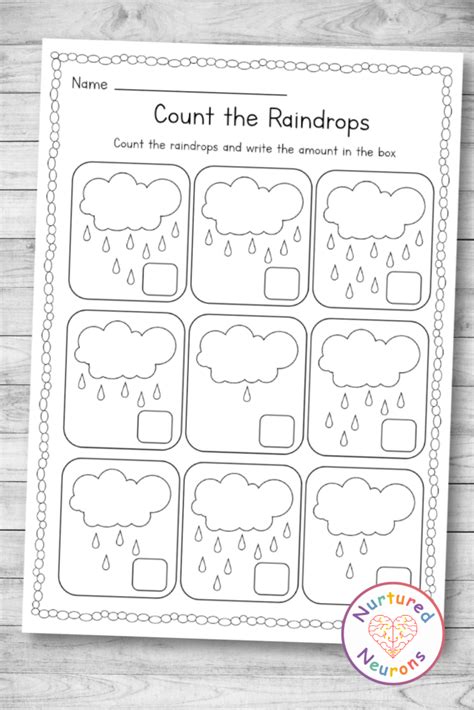 Raindrop Counting Worksheet 1 10 Printable Pdf For Kindergarten