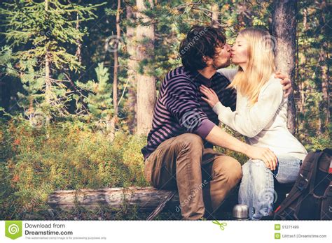 Young Couple Man And Woman Kissing And Hugging In Love Romantic Outdoor