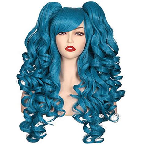 Getuscart Colorground Long Curly Cosplay Wig With 2 Ponytails Azure Blue
