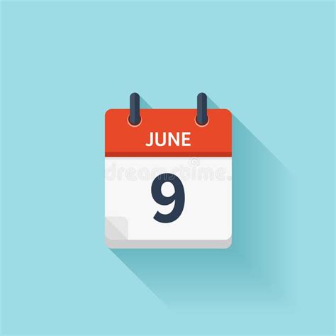 June 9 Vector Flat Daily Calendar Icon Date And Time Day Month