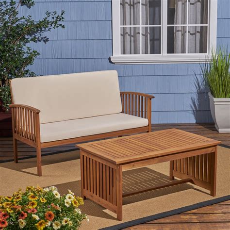 Outdoor Acacia Wood Loveseat And Coffee Table Set Nh460603 Noble
