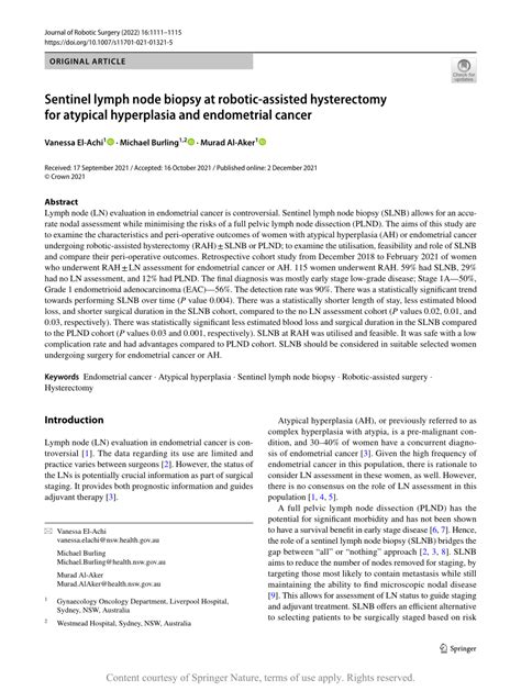 Sentinel Lymph Node Biopsy At Robotic Assisted Hysterectomy For