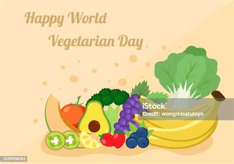 Ilustrasi Vektor Kartun Lucu Hari Vegetarian Sedunia Dari Berbagai