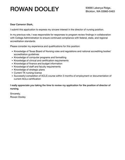 Director Of Nursing Cover Letter | Velvet Jobs
