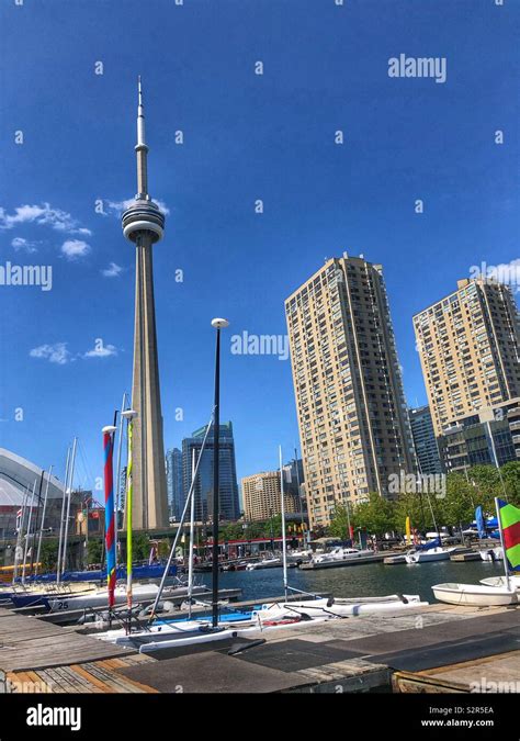 The Iconic Cn Tower Seen From The Waterfront In Toronto Canada Stock