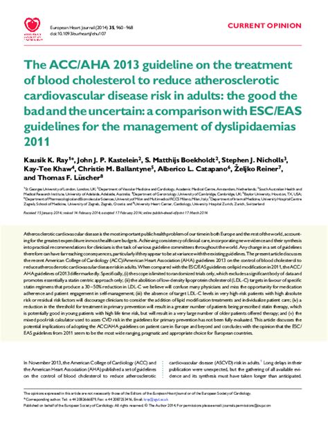Pdf The Accaha 2013 Guideline On The Treatment Of Blood Cholesterol