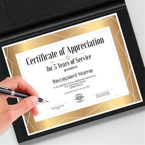 Editable 5 Years Of Service Certificate Of Appreciation Template