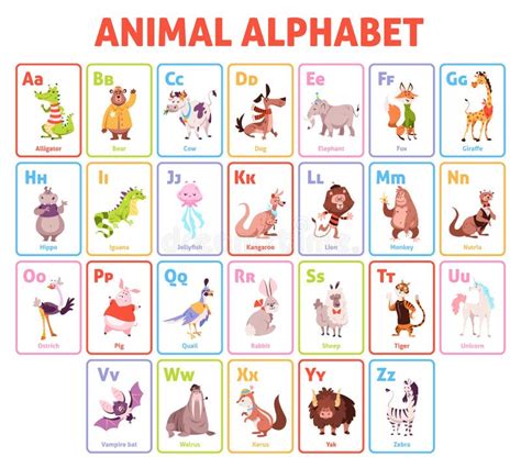 Alphabet Cards Funny Animals Letters Educational Children Cards Kids