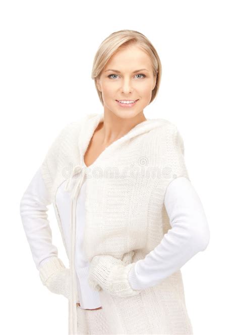 Beautiful Woman In White Sweater Stock Photo Image Of Closeup Jumper