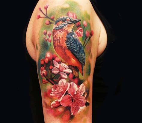 Bird And Cherry Flowers Tattoo By Lena Art Photo 22134