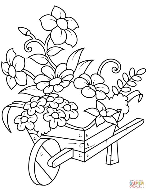 Wheelbarrow With Flowers Coloring Page Free Printable