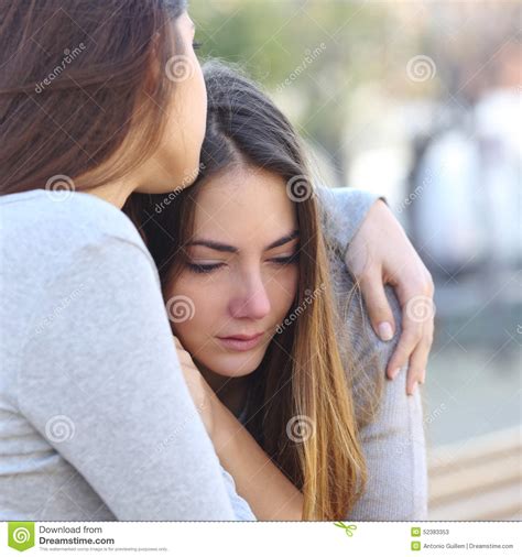 Sad Girl Crying And A Friend Comforting Her Stock Image Image Of
