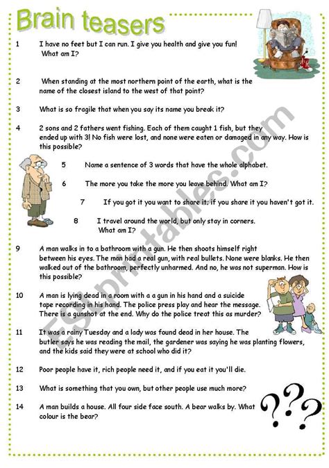 Printable Brain Teaser Worksheets Worksheets For Kindergarten