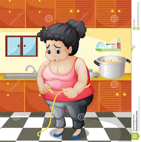 We bring together surprising and unpredictable guests: A Fat Woman Inside The Kitchen Stock Vector - Illustration ...