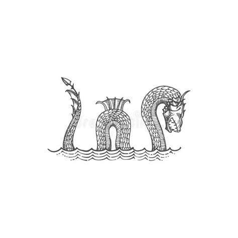 Ancient Sea Serpent Dragon Leviathan Animal Sketch Stock Vector